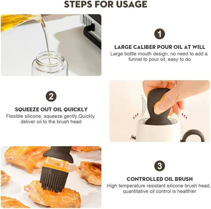 3 in 1 Oil Dispenser Bottle for Kitchen with Brush Glass Spray Bottle 550ml