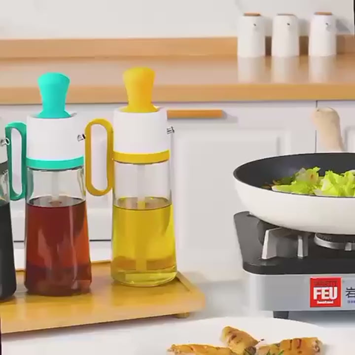 3 in 1 Oil Dispenser Bottle for Kitchen with Brush Glass Spray Bottle 550ml